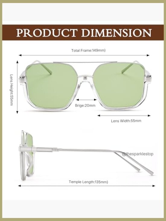 Retro Oversized Square Aviator Sunglasses Double Bridge UV400 Protection main image 5